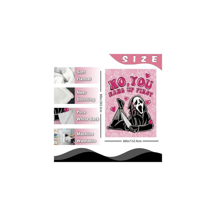 Grim Reaper Pink Horror Flannel Throw Blanket, No You Hang up First