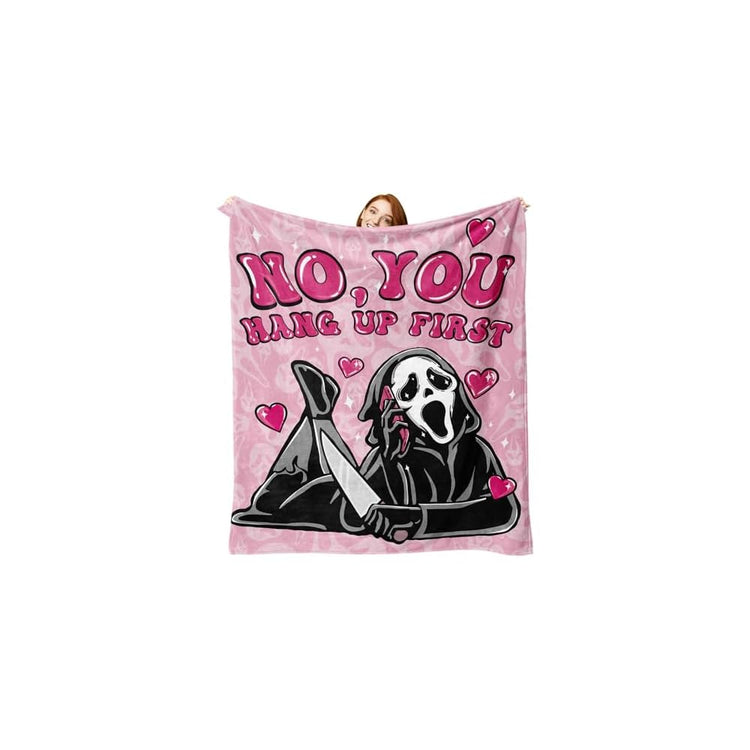 Grim Reaper Pink Horror Flannel Throw Blanket, No You Hang up First