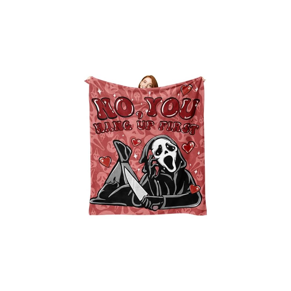 Grim Reaper Pink Horror Flannel Throw Blanket, No You Hang up First