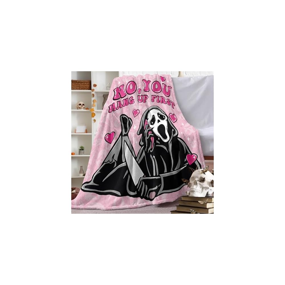 Grim Reaper Pink Horror Flannel Throw Blanket, No You Hang up First